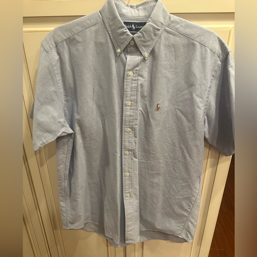 Ralph Lauren Blake Short Sleeve Button Down Shirt Large Blue Polo Logo